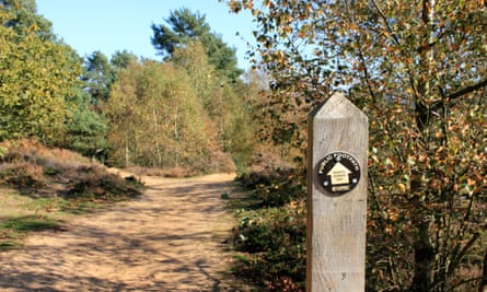 Public footpath on the North Downs Way sign at St Martha’s Hill.