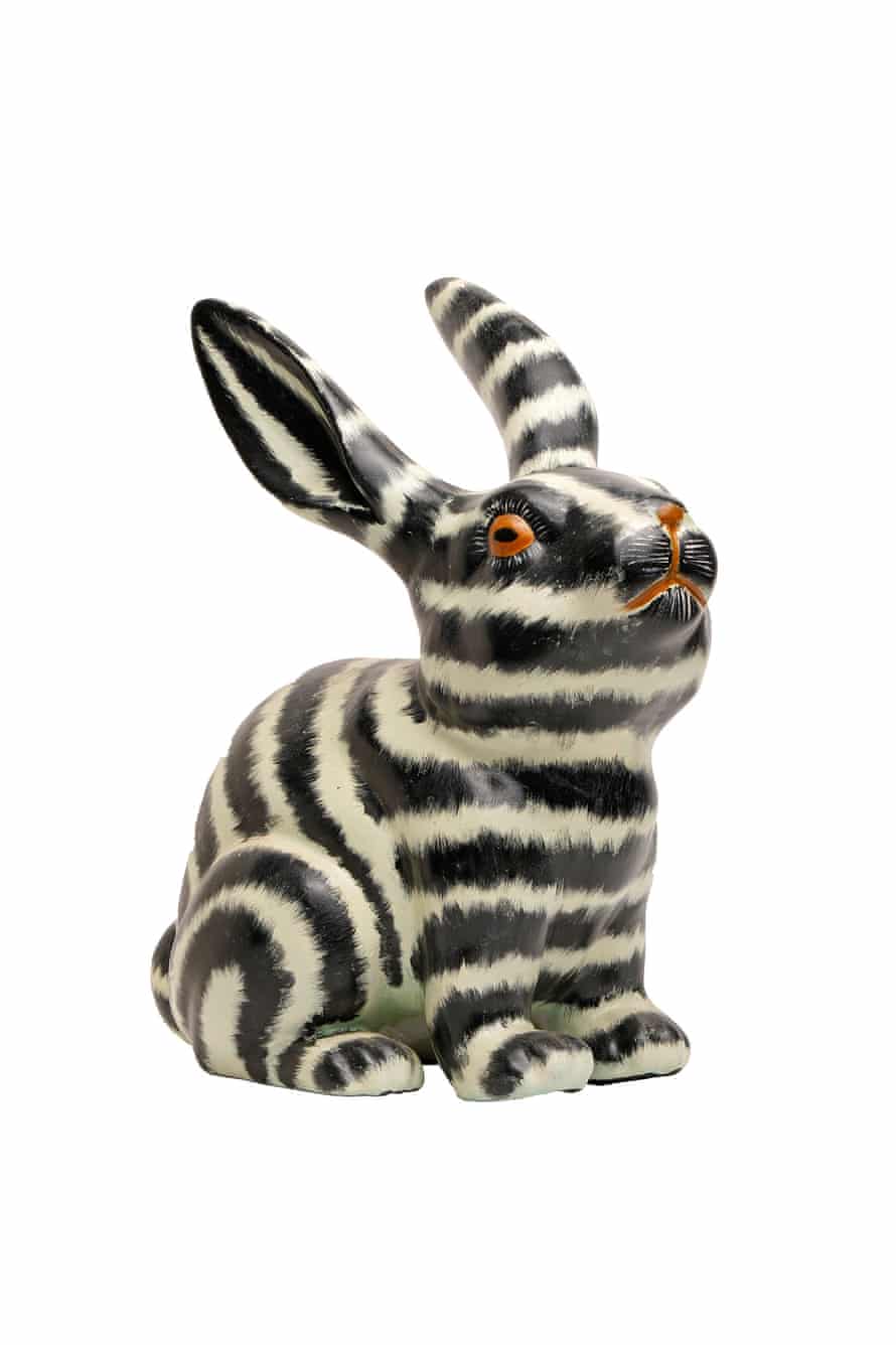 black and white striped bunny ornament