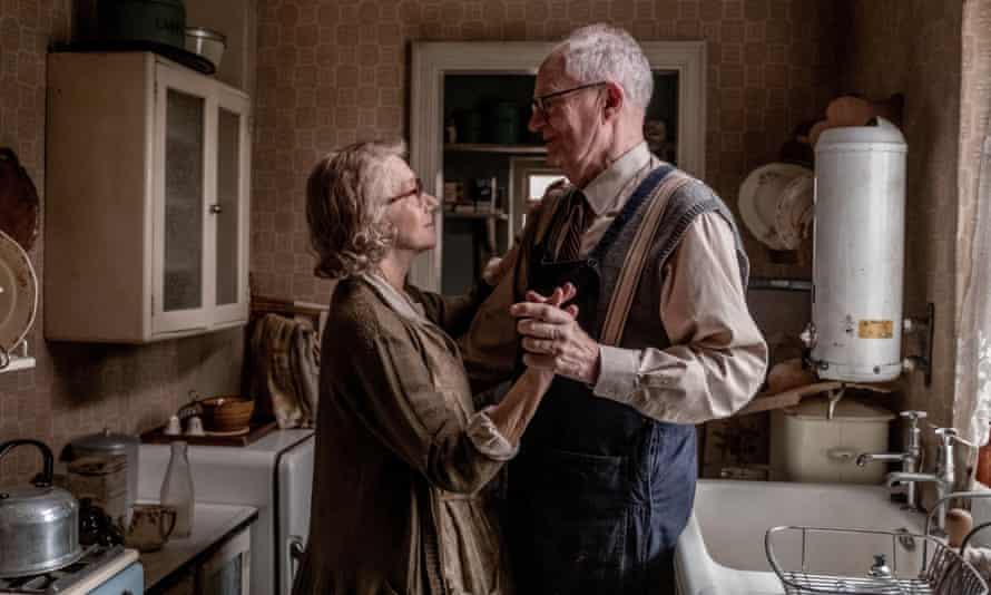 Helen Mirren and Jim Broadbent as married couple Kempton and Dorothy Bunton, dancing in their kitchen, in The Duke.