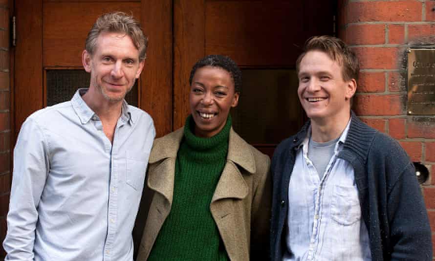 Dumezweni with Jamie Parker, right, who will play Harry, and Paul Thornley, left, who will play Ron in Harry Potter and the Cursed Child this summer.