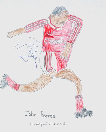 A drawing of John Barnes which was signed in 1990.