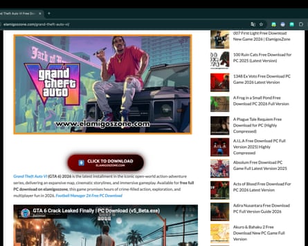 Screenshot of fraudulent website that claims to be selling early access to Grand Theft Auto VI.