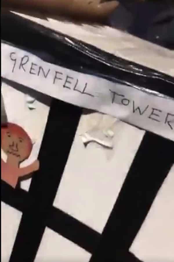 A still from a video of the mock-up of Grenfell Tower