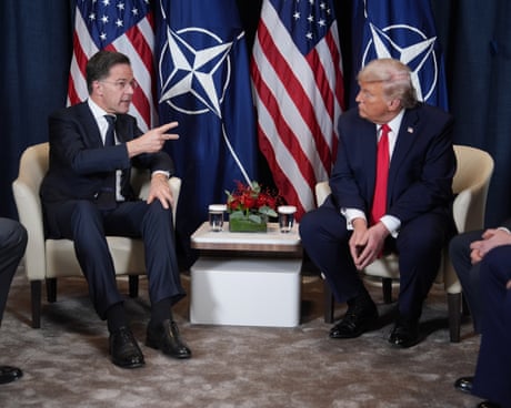 Nato secretary-general Mark Rutte, left, pictured with Donald Trump at Davos on Wednesday evening