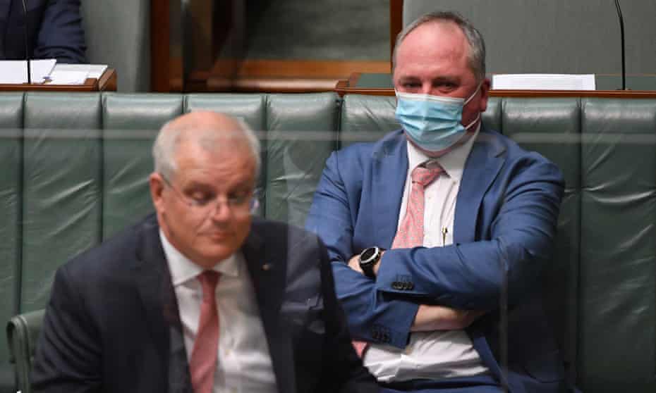 Prime Minister Scott Morrison and Deputy Prime Minister Barnaby Joyce during Question Time in the House of Representatives at Parliament House