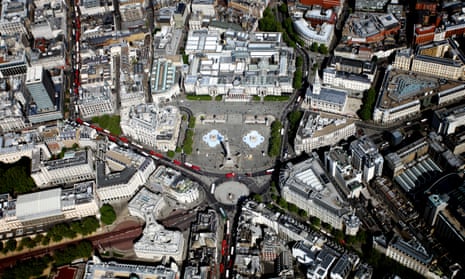 Aerial view of Trafalgar Square and Central London