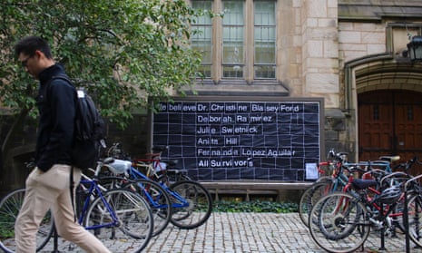 Across Yale’s campus, bulletin boards are plastered with messages of support for Dr Christine Blasey Ford and other women who have accused Kavanaugh and other men of sexual misconduct.
