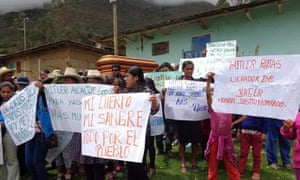Hitler Rojas Gonzales’s coffin and banners commemorating him. “My body, my blood, everything for the people,” reads one.