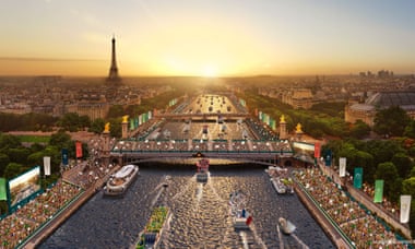 An impression of the Paris 2024 Olympic opening ceremony, which includes an ambition waterborne extravaganza featuring 162 open-topped boats on the River Seine