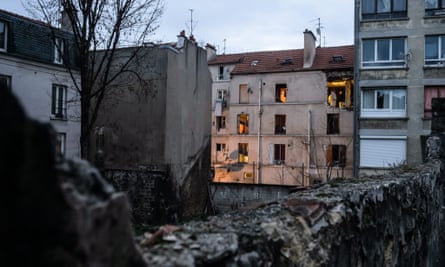 A rear view of the badly damaged apartment at 8 rue du Corbillon, Saint-Denis