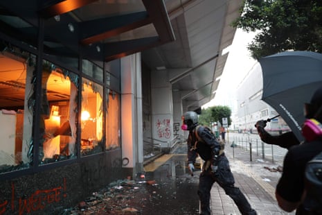 Protesters trash a local government office during a demonstration in the Sham Shui Po area of Hong Kong.