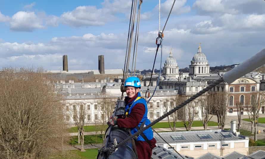 The writer climbing the Cutty Sark