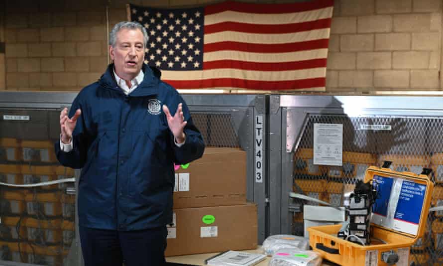 Mayor Bill de Blasio visits the New York City Emergency Management Warehouse, where 400 ventilators have arrived and will be distributed.