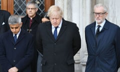 Mayor of London Sadiq Khan, prime minister Boris Johnson and Labour leader Jeremy Corbyn take part in a vigil for London Bridge victims.