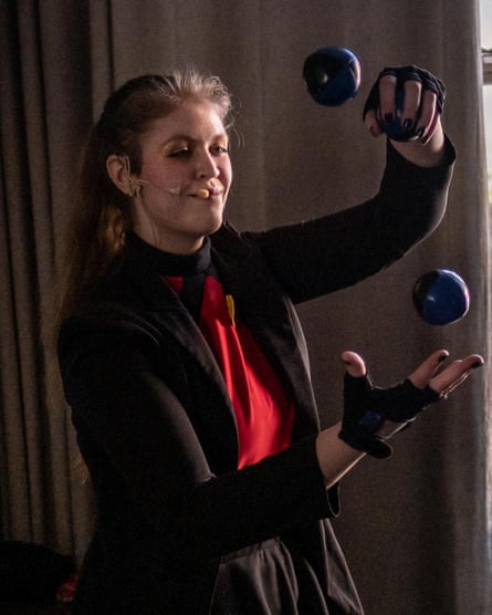 Deyna Viret, a College of Magic student, practises a juggling routine in her dressing room ahead of a show at the Artscape theatre centre.
