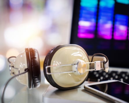 Headphones next to laptop