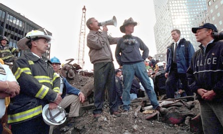 Careless rhetoric … George W Bush at Ground Zero after 9/11.