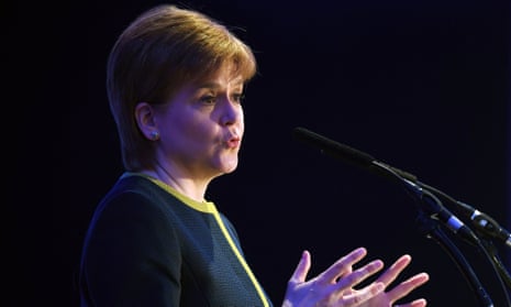 Nicola Sturgeon, the first minister of Scotland, delivers a speech.