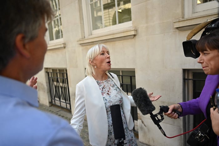 Nadine Dorries, the culture secretary, who is backing Liz Truss, speaking to journalists at the end of the Truss campaign launch.