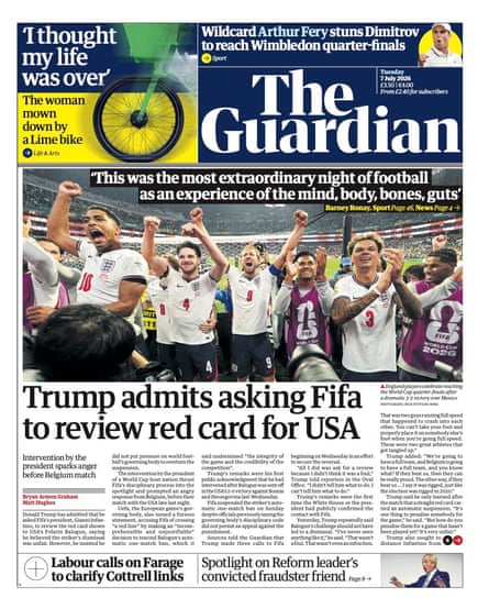 Front page of the Guardian 7 July 2026