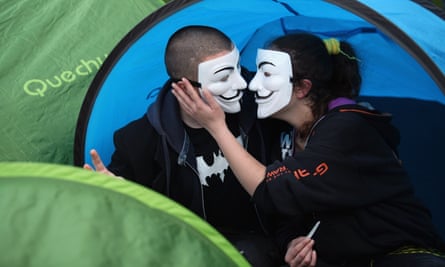 Protestors From Occupy London in a tent outside St Paul’s Cathedral.
