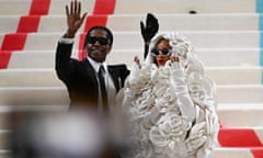 A$AP Rocky and Rihanna wave to the crowd at the 2023 Met Gala celebrating Karl Lagerfeld: A Line Of Beauty at the Metropolitan Museum of Art in New York.\