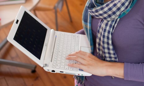 woman using a netbook