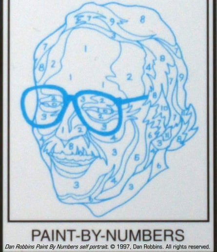 This image provided by Larry Robbins shows a numbered outline of a self portrait of Dan Robbins.