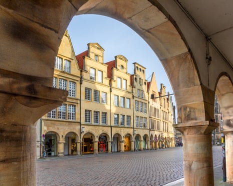 view to historic principalmarket street at the old town of Münster, Germany.