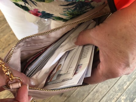 Bairnsdale woman Wendy McPhan coordinates a donation centre at Lucknow Memorial Hall for victims of the East Gippsland bushfires. Her bag contains hundreds of dollars in vouchers and cash donated by local residents and businesses.