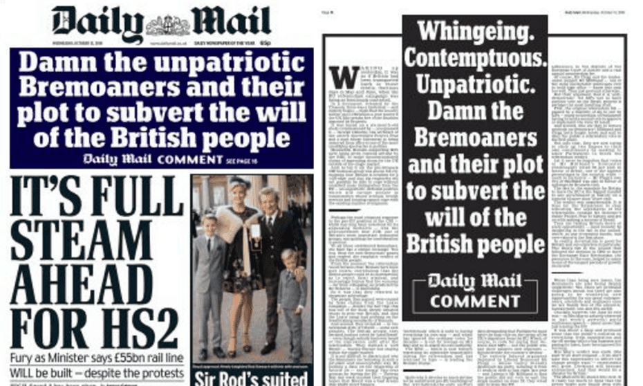 Daily Mail blast: on the front page and the leader page. 