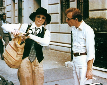 Diane Keaton in had and white shirt and tie with Woody Allen