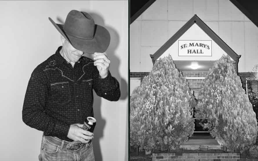 Man in akubra and community hall