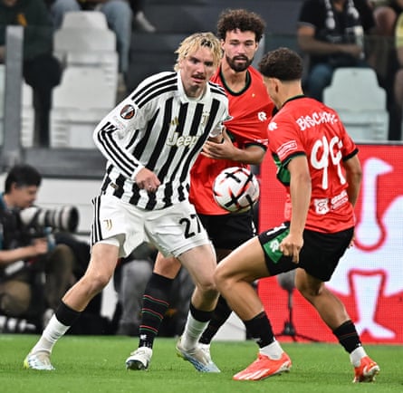 Nick Woltemade of Juventus battles for the ball during the victory against NEC.