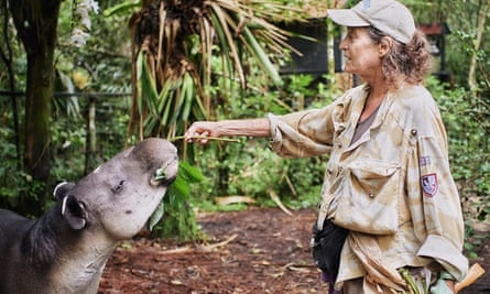 Sharon Matola with a tapir, a creature celebrated with an annual party at Belize Zoo.