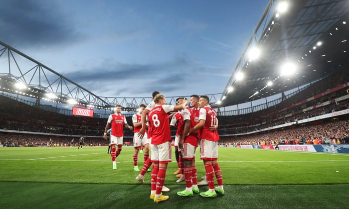 Arsenal v Aston Villa, Manchester City v Nottingham Forest and more – live! | Premier League 7 Gabriel Jesus is congratulated by his Arsenal team-mates after opening the scoring.