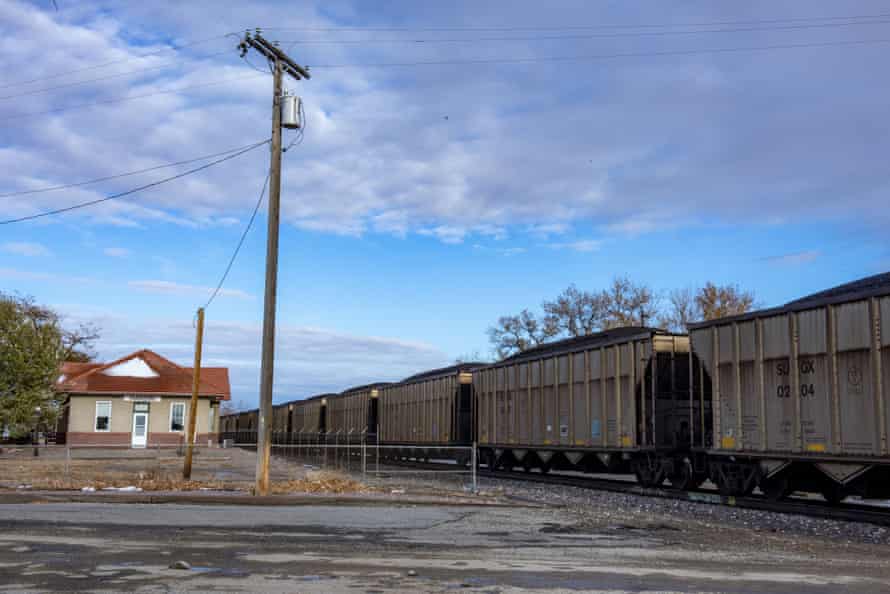 A freight train transports coal in Hardin, Montana.