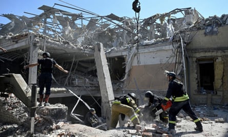 Ukrainian emergency services carry out a search and rescue operation in the rubble of the Hotel Sapphire, Kramatorsk, Donetsk region