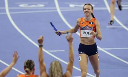 Femke Bol celebrates