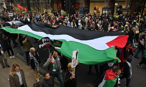 The pro-Palestine march in Whitehall on 14 October.