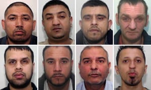 Eight of the nine men jailed on Friday: (top row L-R) Abid Khan, Afraz Ahmed, Choudhry Ikhalaq Hussain, David Law; (bottom row L-R) Kutab Miah, Mohammed Dauood, Mohammed Zahid and Rehan Ali