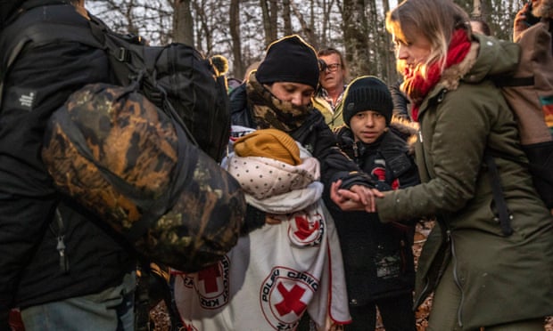 Volunteer Anna Alboth helping people who have crossed the border into Poland from Belarus