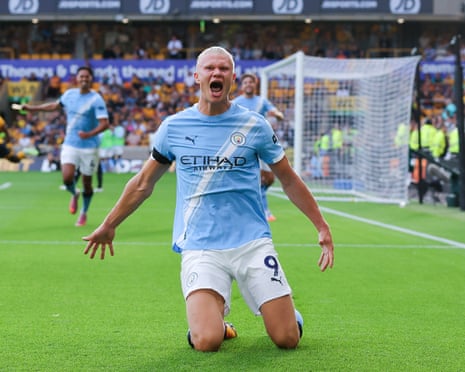 Manchester City sweep Wolves aside with Haaland double and debut goals | Premier League | The Guardian