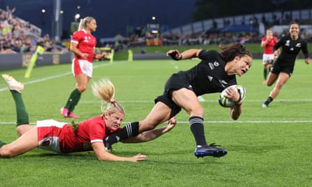Ruby Tui scores a try against Wales in the World Cup quarter-final at Whangarei in October.