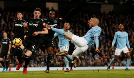 Manchester City’s David Silva scores their second goal.