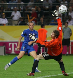 Alessandro Del Piero curls the ball past Jens Lehmann to double Italy’s lead ...