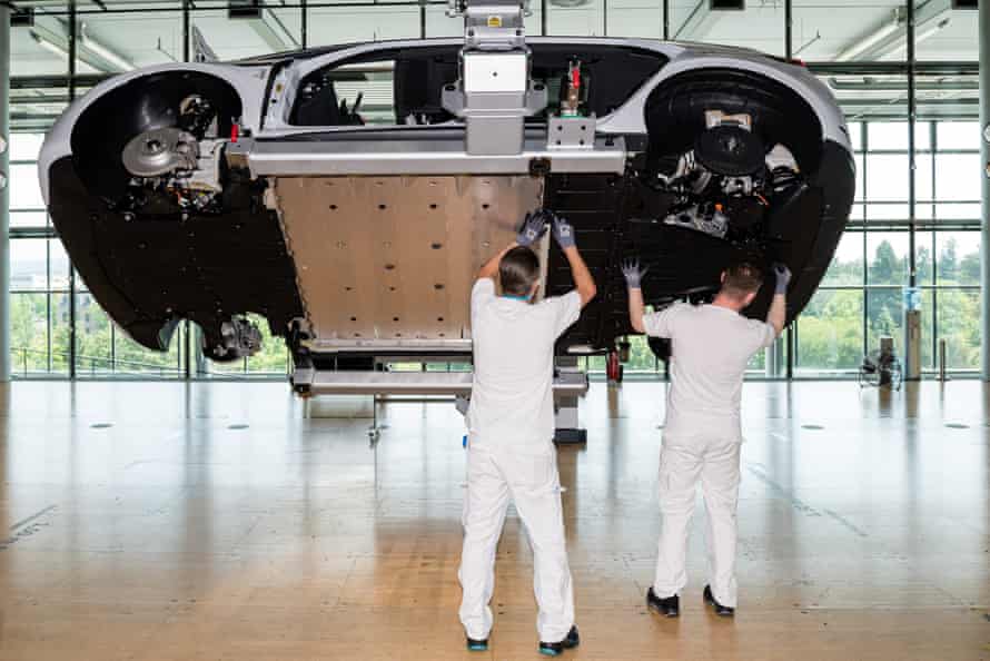 An assembly line for the Volkswagen ID.3 electric car, Dresden, Germany.
