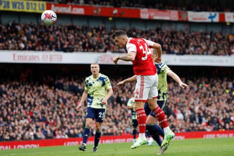 Arsenal's Granit Xhaka scores their fourth goal.