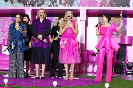 America Ferrera, Greta Gerwig and Margot Robbie attend the Seoul Premiere of “Barbie” on July 02, 2023 in Seoul, South Korea.