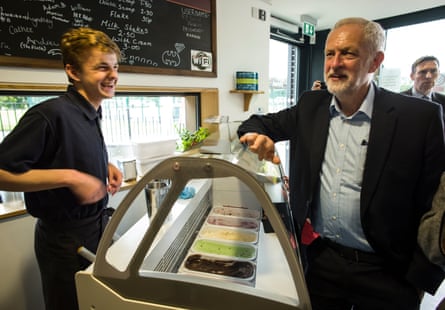 Corbyn Leader takes a break for lunch at Keswick Museum, 16 August